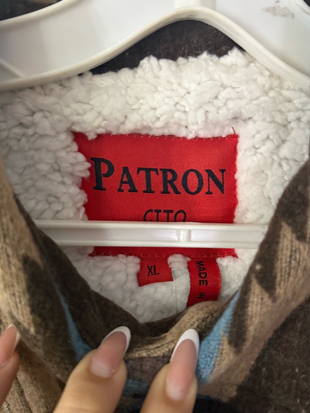 Patrol Aztec Print Sherpa-Lined Jacket in Tan & Blue - Picture 2 of 4